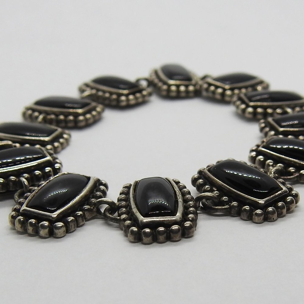 Sterling Silver Onyx Link Bracelet